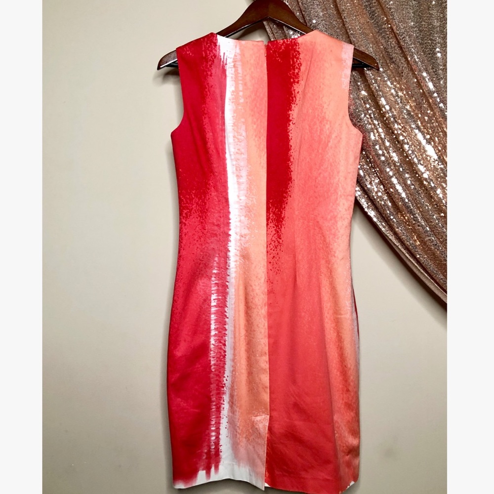 Tahari Sleeveless Peach Pink Tie Dye Sheath Dress Size 6 - Picture 10 of 14